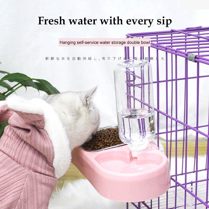 Pet Double-bowl Hanging Type Automatic Drinking Fountain Multifunction Food Bowl Cats Dogs Pet Supplies