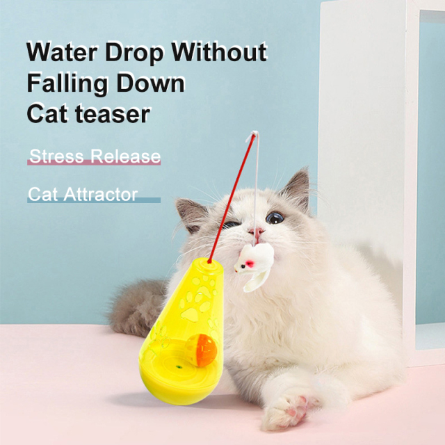 Water Drop Wobbler Cat Teaser Wand Cat Toy Plastic Wobbler Mouse Bell Ball