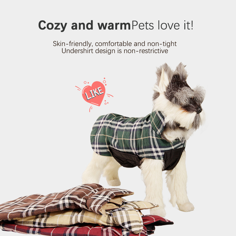 Winter Pet Polyester Cotton Jacket with British Style Elastic Tabs for Medium and Small Dogs