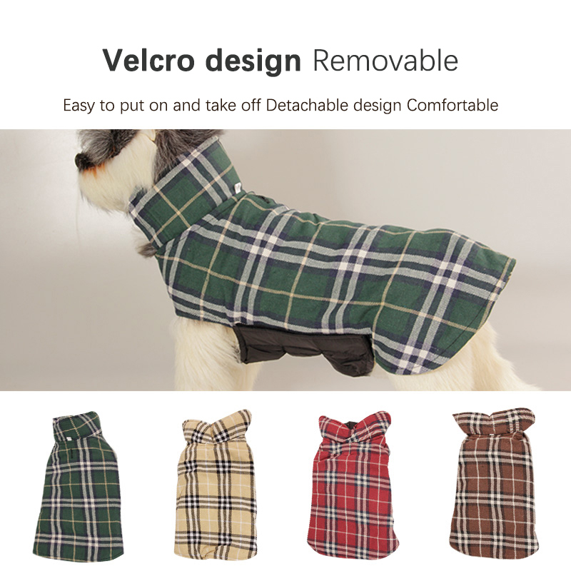 Winter Pet Polyester Cotton Jacket with British Style Elastic Tabs for Medium and Small Dogs