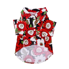 Pet Clothing Hawaii Summer Beach Chrysanthemum Printing T-shirt Turndown Collar Pet Blouse for Small Dogs Cats
