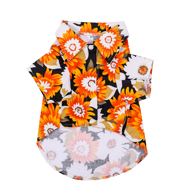 Pet Clothing Hawaii Summer Beach Chrysanthemum Printing T-shirt Turndown Collar Pet Blouse for Small Dogs Cats