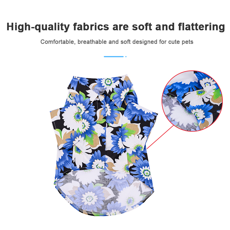 Pet Clothing Hawaii Summer Beach Chrysanthemum Printing T-shirt Turndown Collar Pet Blouse for Small Dogs Cats