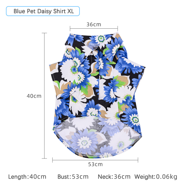 Pet Clothing Hawaii Summer Beach Chrysanthemum Printing T-shirt Turndown Collar Pet Blouse for Small Dogs Cats
