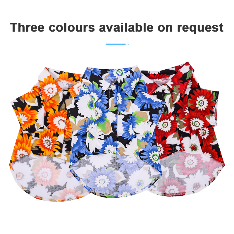 Pet Clothing Hawaii Summer Beach Chrysanthemum Printing T-shirt Turndown Collar Pet Blouse for Small Dogs Cats