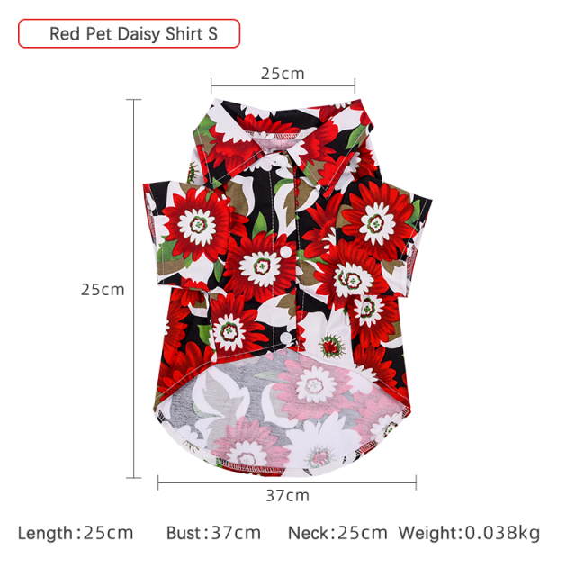 Pet Clothing Hawaii Summer Beach Chrysanthemum Printing T-shirt Turndown Collar Pet Blouse for Small Dogs Cats