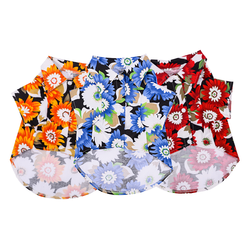 Pet Clothing Hawaii Summer Beach Chrysanthemum Printing T-shirt Turndown Collar Pet Blouse for Small Dogs Cats