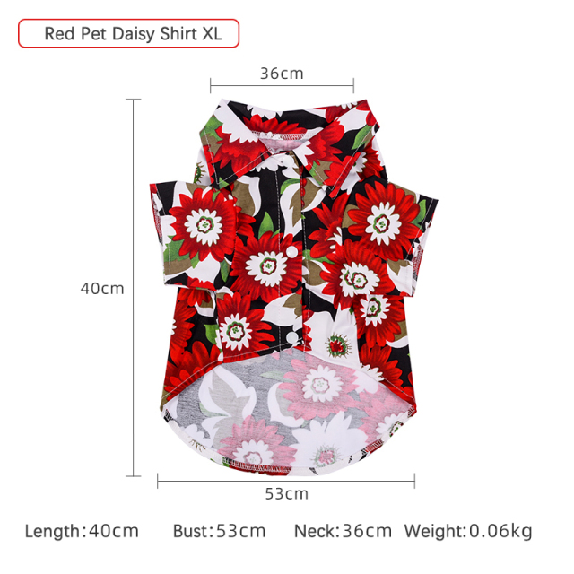 Pet Clothing Hawaii Summer Beach Chrysanthemum Printing T-shirt Turndown Collar Pet Blouse for Small Dogs Cats