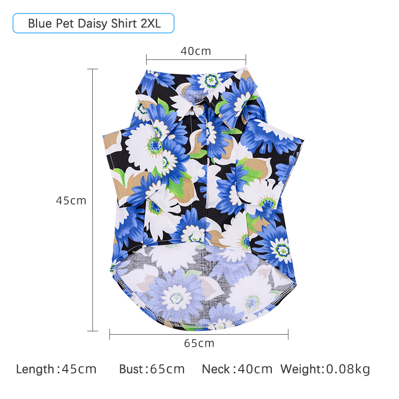 Pet Clothing Hawaii Summer Beach Chrysanthemum Printing T-shirt Turndown Collar Pet Blouse for Small Dogs Cats