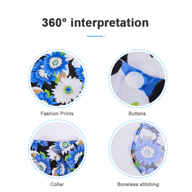 Pet Clothing Hawaii Summer Beach Chrysanthemum Printing T-shirt Turndown Collar Pet Blouse for Small Dogs Cats