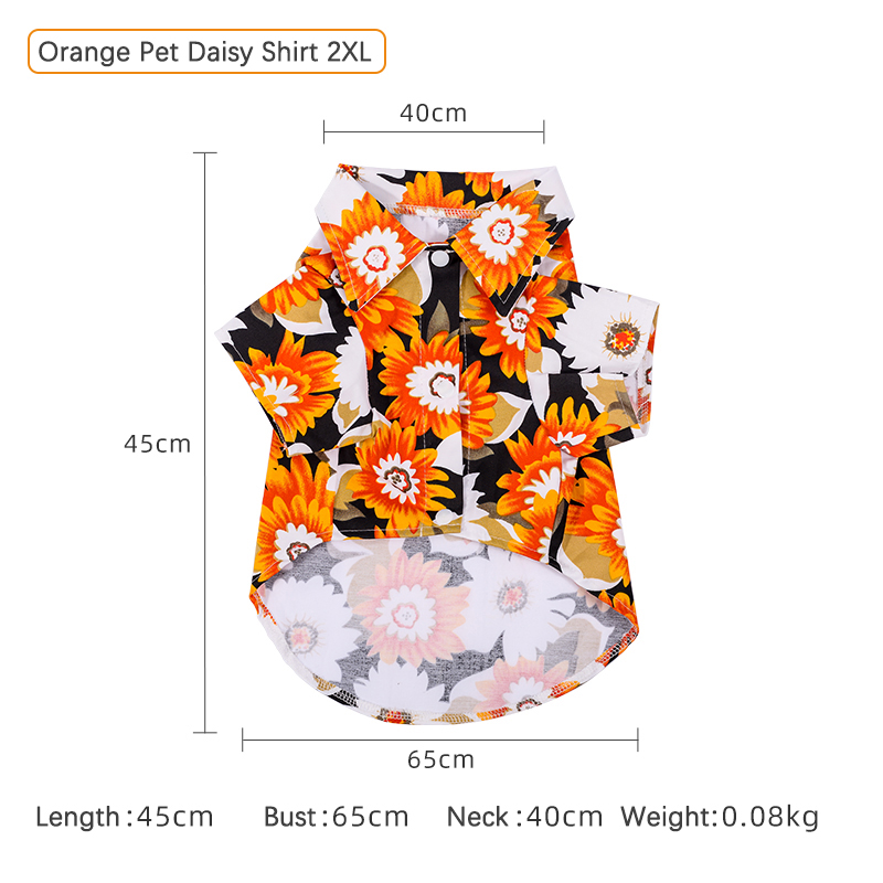 Pet Clothing Hawaii Summer Beach Chrysanthemum Printing T-shirt Turndown Collar Pet Blouse for Small Dogs Cats
