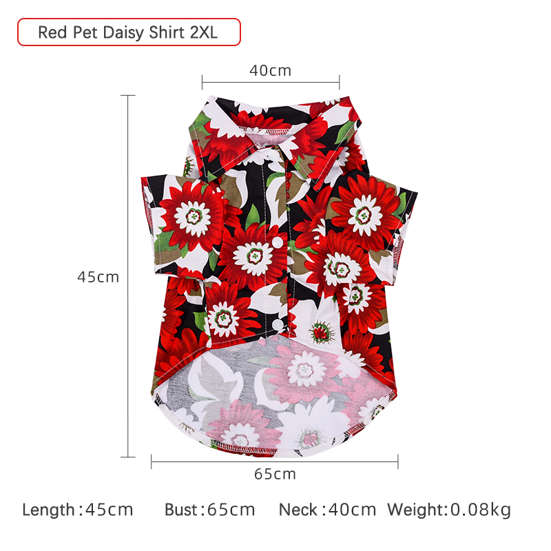 Pet Clothing Hawaii Summer Beach Chrysanthemum Printing T-shirt Turndown Collar Pet Blouse for Small Dogs Cats