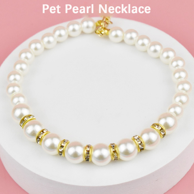 Pet Pearls Necklace Jewelry for Small Dogs Puppy Bling Rhinestones Cat Wedding Collar