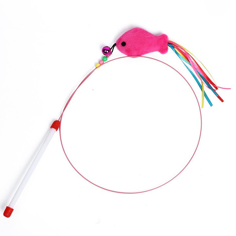 Cat Fishing Wand Interactive Steel Wire Kitten Fishing Rod Toy with Bells Pet Supplies
