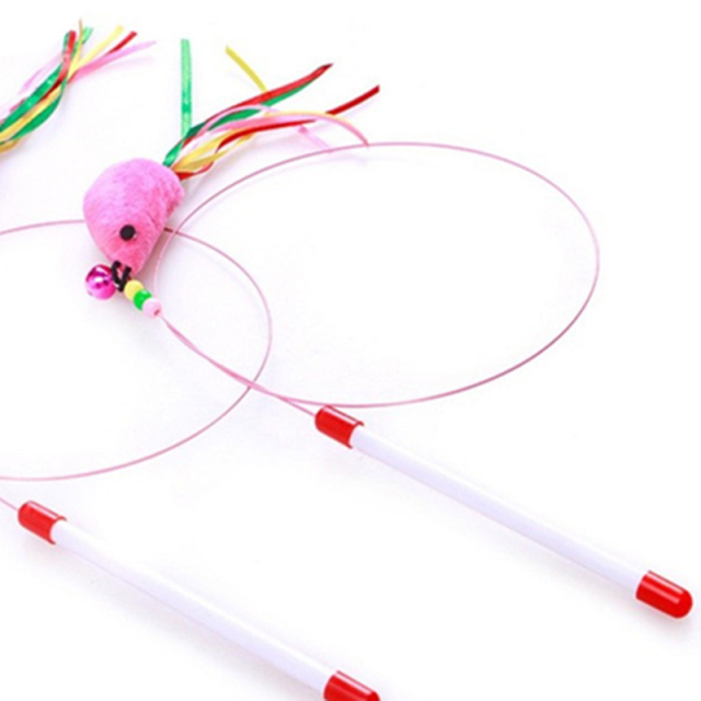 Cat Fishing Wand Interactive Steel Wire Kitten Fishing Rod Toy with Bells Pet Supplies