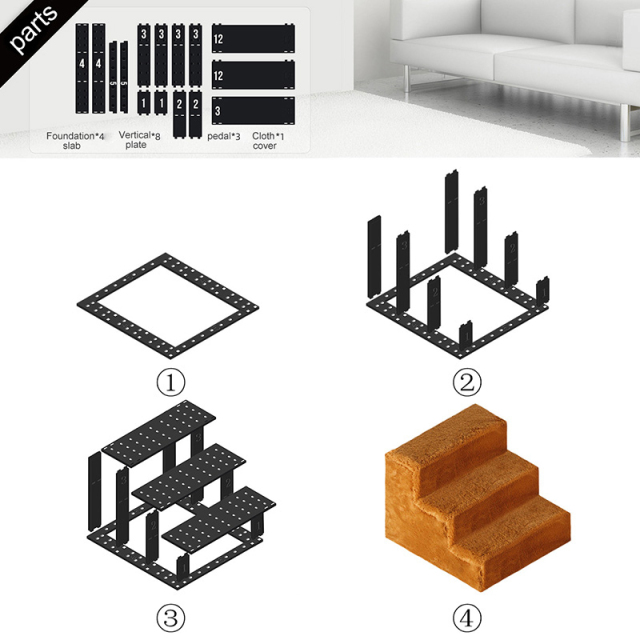 Self-Assembly 3 Steps Dog Stairs for Pet Small-Medium Dog Cats Playing Training