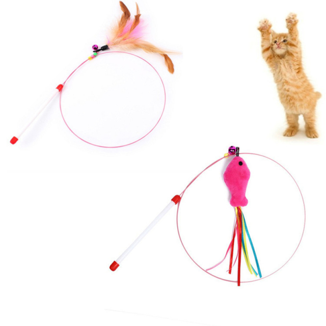 Cat Fishing Wand Interactive Steel Wire Kitten Fishing Rod Toy with Bells Pet Supplies