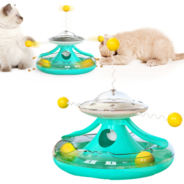 Cat Accessory Toy Tower Track with Ball Catnip Interactive Training with Fun Stick Leaky Feeder