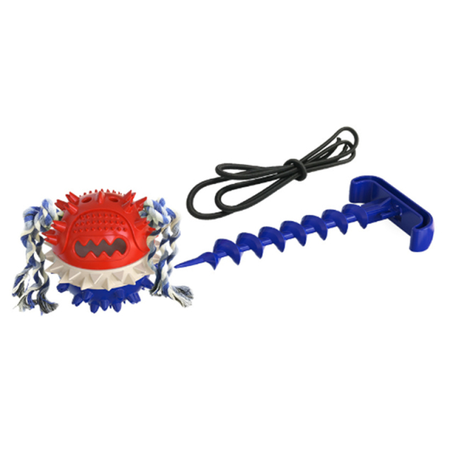 TPR Outdoor Dog Toys Pet Chew Toy Tug of War for Medium Large Breed Dog Tie-Out Cable and Stake for Yard Camping Puzzle Toy