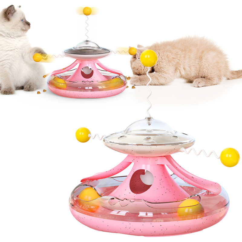 Cat Accessory Toy Tower Track with Ball Catnip Interactive Training with Fun Stick Leaky Feeder