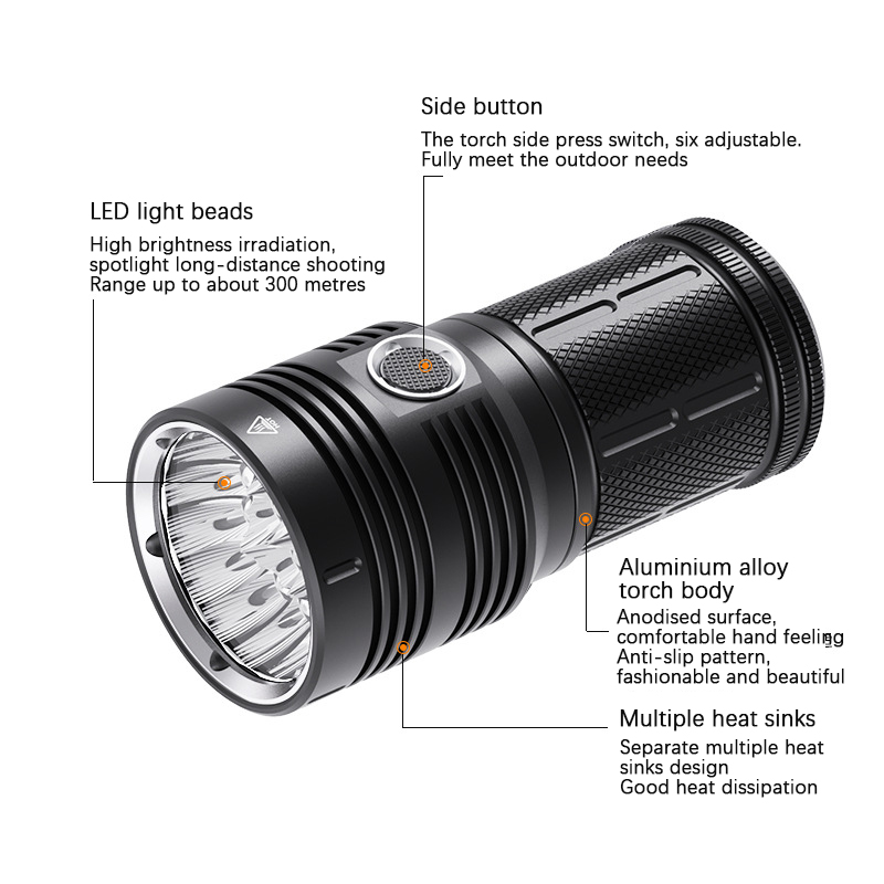 Electric Rechargeable Waterproof Aluminum 8000LM Convoy 18 LED PK18 Emergency Flashlight 18650 Battery