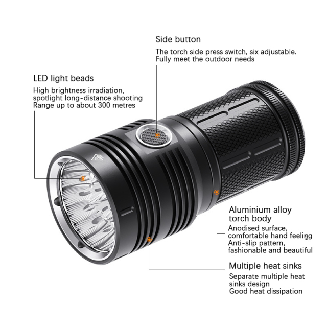 Electric Rechargeable Waterproof Aluminum 8000LM Convoy 18 LED PK18 Emergency Flashlight 18650 Battery