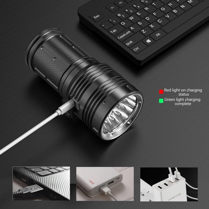Electric Rechargeable Waterproof Aluminum 8000LM Convoy 18 LED PK18 Emergency Flashlight 18650 Battery