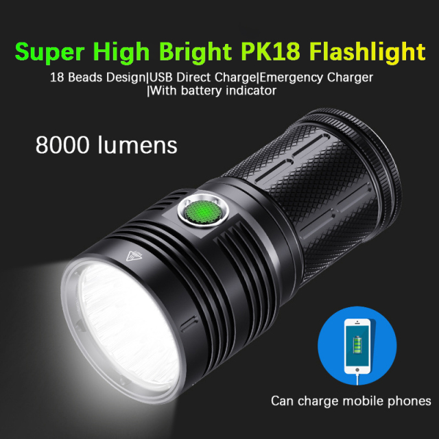 Electric Rechargeable Waterproof Aluminum 8000LM Convoy 18 LED PK18 Emergency Flashlight 18650 Battery