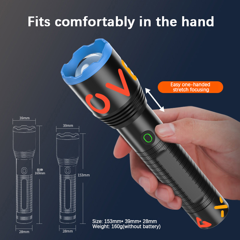 PK11-B USB Flashlight Zoomable 21700 18650 Type C Rechargeable Lamp Bright Leds Torch 5050 LED Lamp Bead Waterproof
