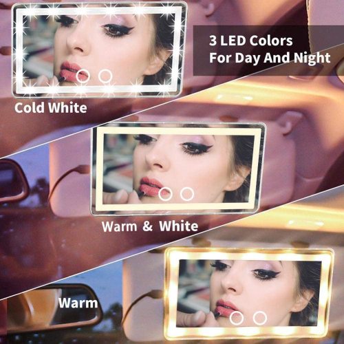 Car Visor Vanity Mirror, 3 Light Group Car Vanity Mirror Type-c Powered, Dimmable Sun Visor Mirror with Touch on Screen