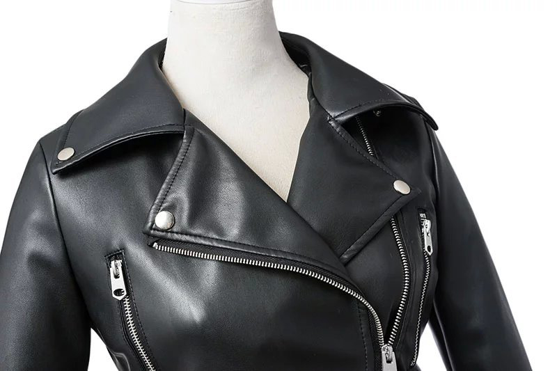 Women Autumn Winter Black Faux Leather Jackets