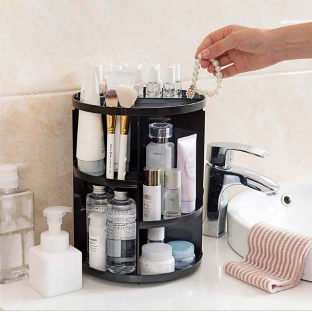 360 degree rotating makeup rack
