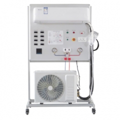 Bancada didática para estudo de ar condicionado split system, equipamento de laboratório educativo, equipamento didático, equipamento de ensino, simulador de refrigeração.