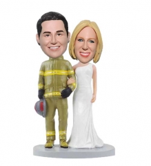 Custom Cake Topper Wedding with Fireman Groom