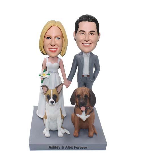 Custom wedding bobbleheads cake toppers with dogs