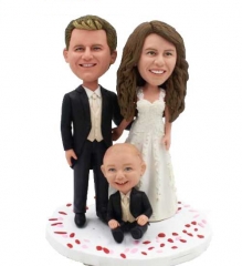 Custom Wedding Bobbleheads couple with son
