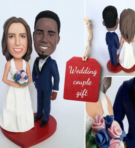 Custom Interracial Wedding Cake Toppers Bobbleheads