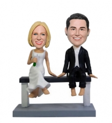 Custom Wedding Bobbleheads on Bench