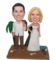 Custom Wedding Bobbleheads Beach with Palm Tree