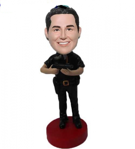 Bobblehead Custom Policeman Holding Gun