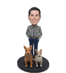 Custom Bobblehead in Plaid Shirt with Dogs