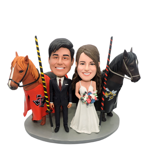 Personalized cake topper for wedding bobbleheads with horse