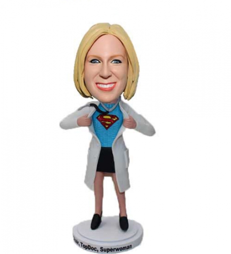 Female doctor superwoman personalized bobblehead
