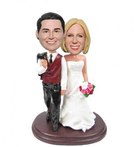 Custom country wedding bobbleheads cake toppers
