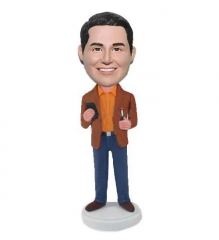 Business bobbleheads holding Iphone