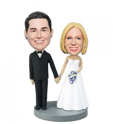 Classical bobblehead wedding cake toppers