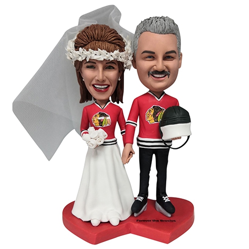 Custom Bobbleheads Couple Blackhawks Hockey