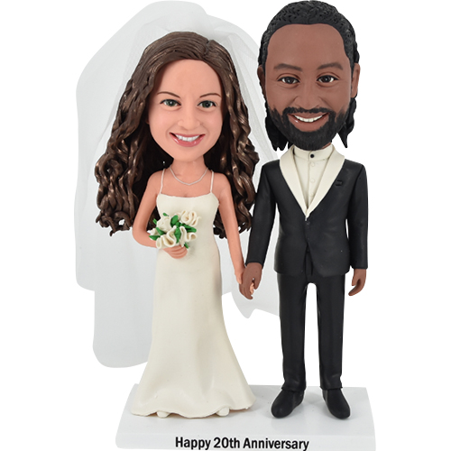 Custom bobbleheads interracial wedding cake toppers