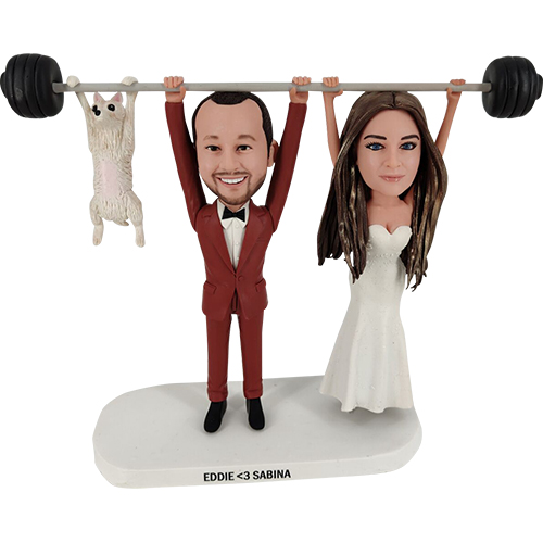 Wedding bobbleheads with dog