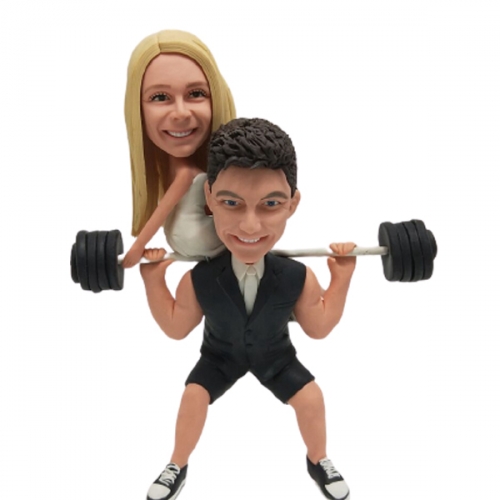 Weightlifting theme wedding cake toppers
